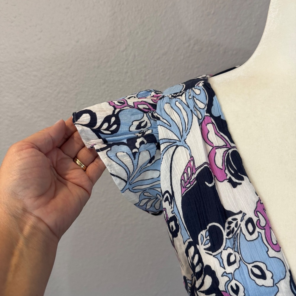 NWT LOFT Beach Women's Size XS Navy Blue Floral Smocked Maxi Dress - Picture 10 of 11
